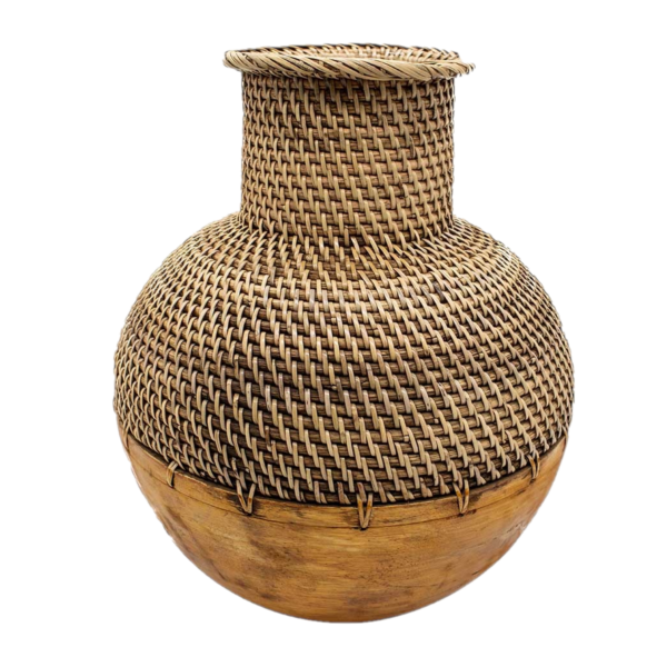 Vaso Decorativo em Madeira e Rattan M